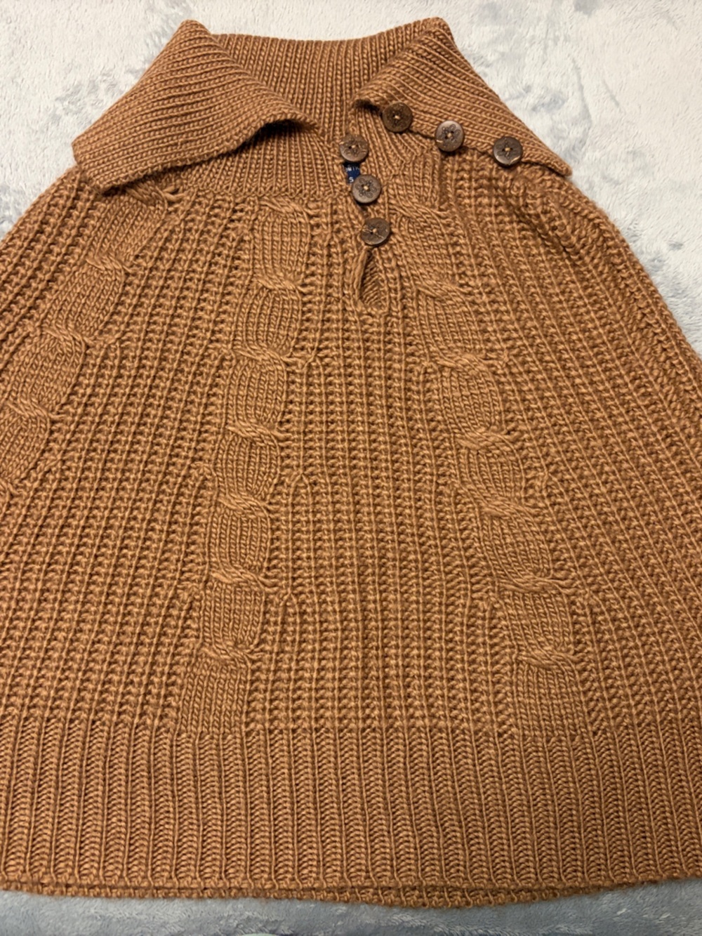 Reitmans Caramel Cable-Knit Button-Shoulder Poncho Sweater